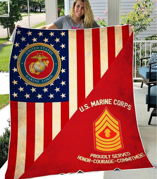 Veteran Blanket Proudly Served Hornor Courage Commitment Blanket Red