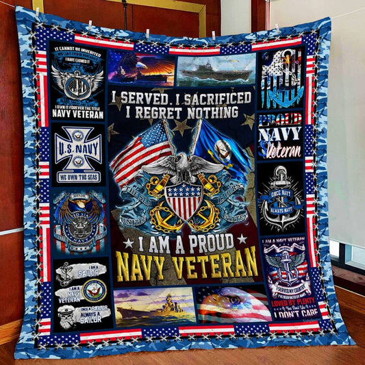 Veteran Blanket I Am A Proud Navy Veteran Quote Pattern Blanket Blue