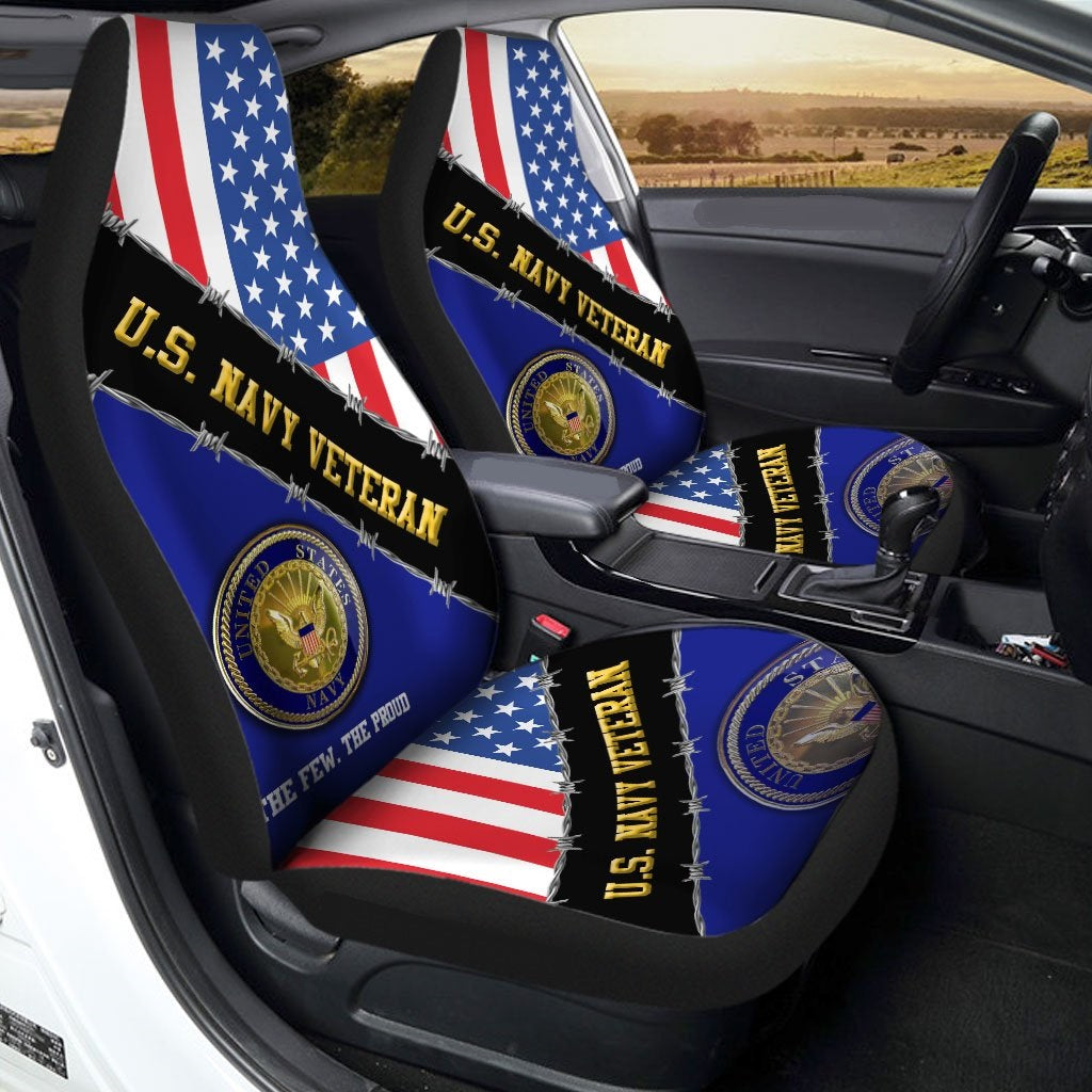 Veteran Car Seat Covers US Navy Veteran The Few The Proud Seat Covers Black Blue