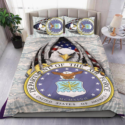 Veteran Bedding Set Department Of The Air Force Symbol Camo Pattern Duvet Covers Gray Unique Gift