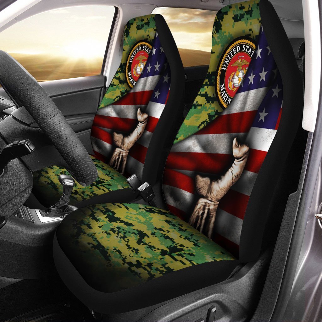 Veteran Car Seat Covers US Marine Corps American Flag Camo Pattern Seat Covers Green