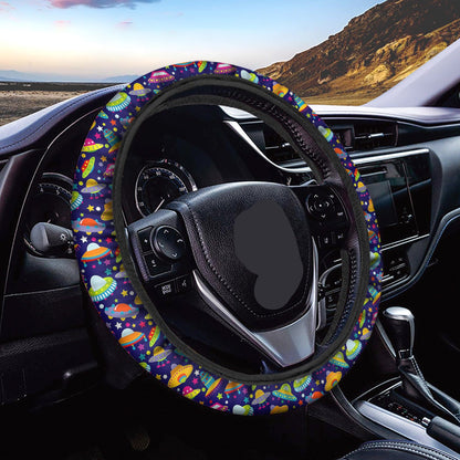 UFO Steering Wheel Cover Cute Cartoon UFO Pattern Driving Wheel Cover Colorful