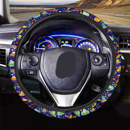 UFO Steering Wheel Cover Cute Cartoon UFO Pattern Driving Wheel Cover Colorful