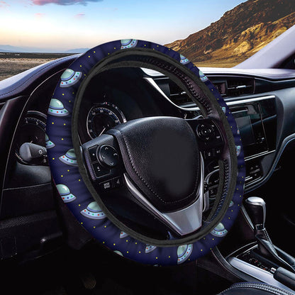 UFO Steering Wheel Cover UFO Outer Space Pattern Driving Wheel Cover Blue