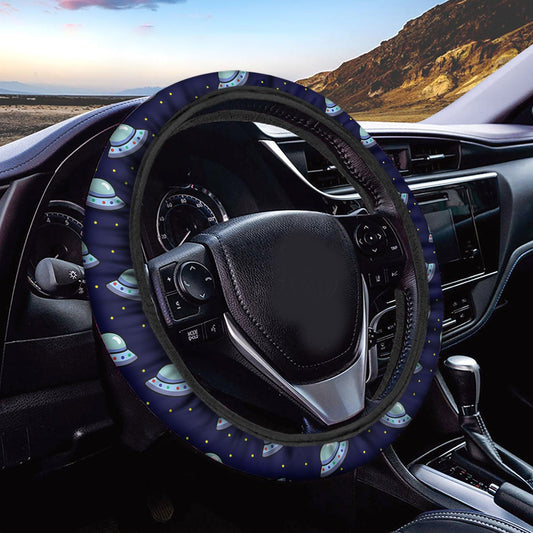 UFO Steering Wheel Cover UFO Outer Space Pattern Driving Wheel Cover Blue