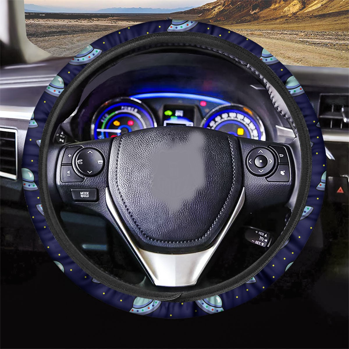 UFO Steering Wheel Cover UFO Outer Space Pattern Driving Wheel Cover Blue