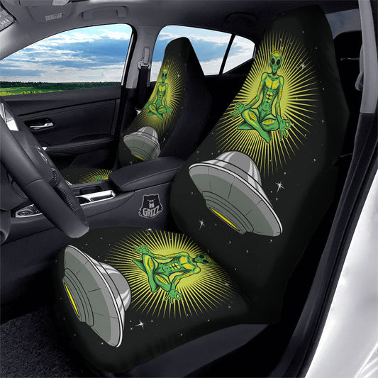 UFO Car Seat Covers Meditating Alien On UFO Seat Covers Black Green