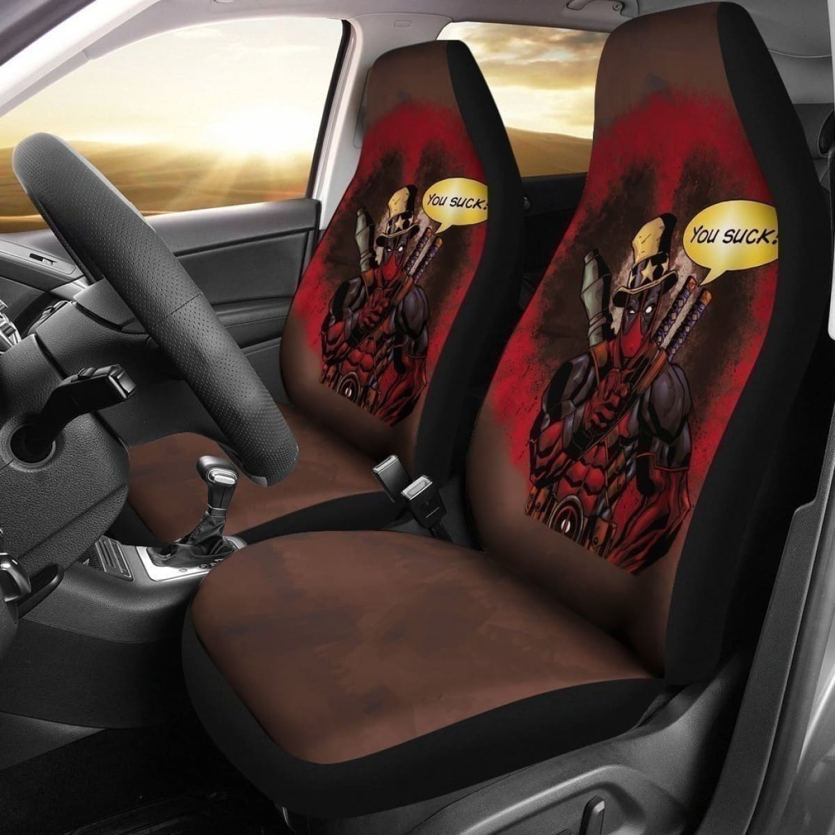 DP Car Seat Covers Uncle Same SP You Suck Comic Style Seat Covers Red Brown