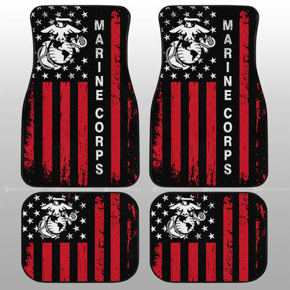 Veteran Car Mats US Marine Corps American Flag Pattern Car Floor Mats Black Red