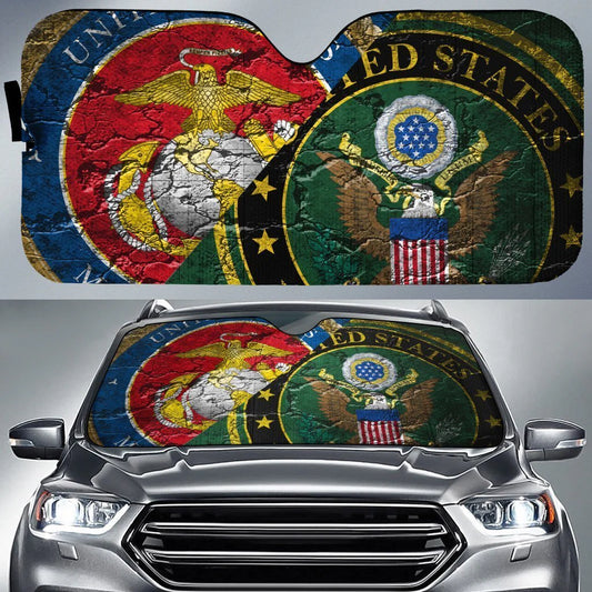 Veteran Car Sun Shade US Marine Corps And US Army Winshield Sun Shade Green Blue