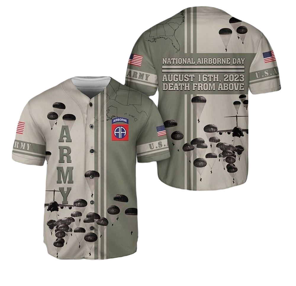 Veteran Baseball Jersey National Airborne Day Veteran Army Jersey Shirt Green Unisex Adult New Release