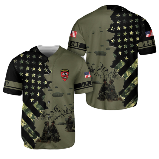 Veteran Baseball Jersey 555th Parachute Veteran Army Jersey Shirt Black Green Unisex Adult New Release