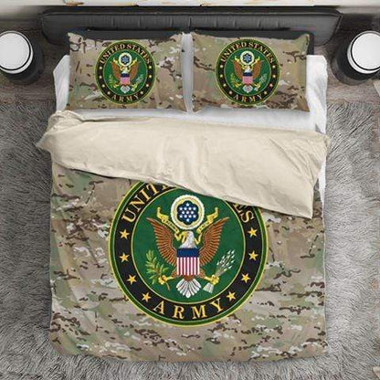 Veteran Bedding Set United States Army Symbol Camo Pattern Duvet Covers Brown Green Unique Gift