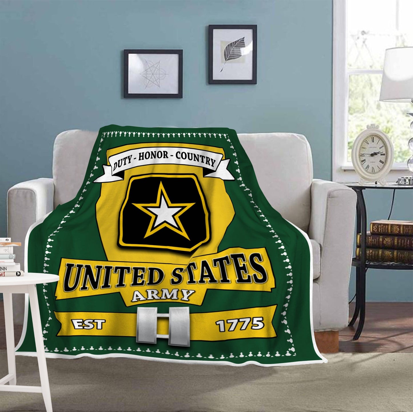 Veteran Blanket Duty Honor Country US Army Est 1775 Blanket Green Yellow