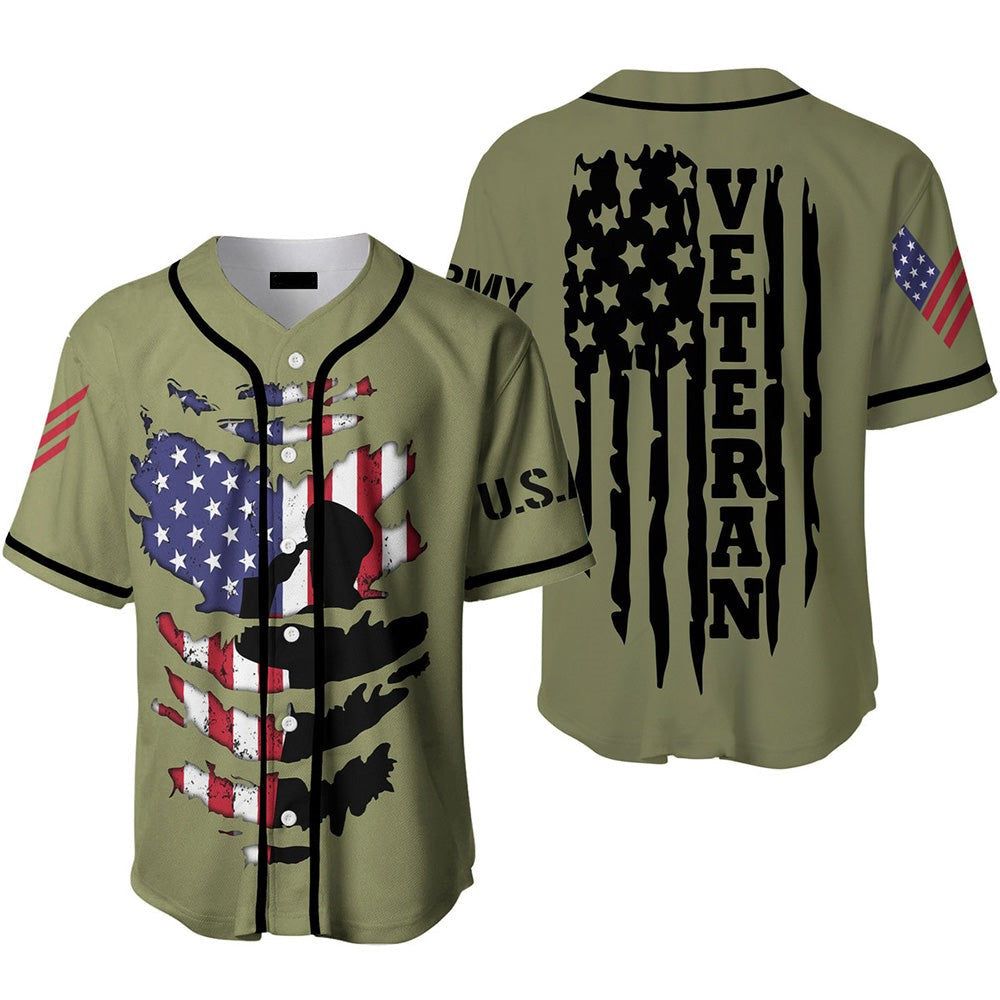 Veteran Baseball Jersey Flag US Veteran Army Jersey Shirt Green Unisex Adult New Release