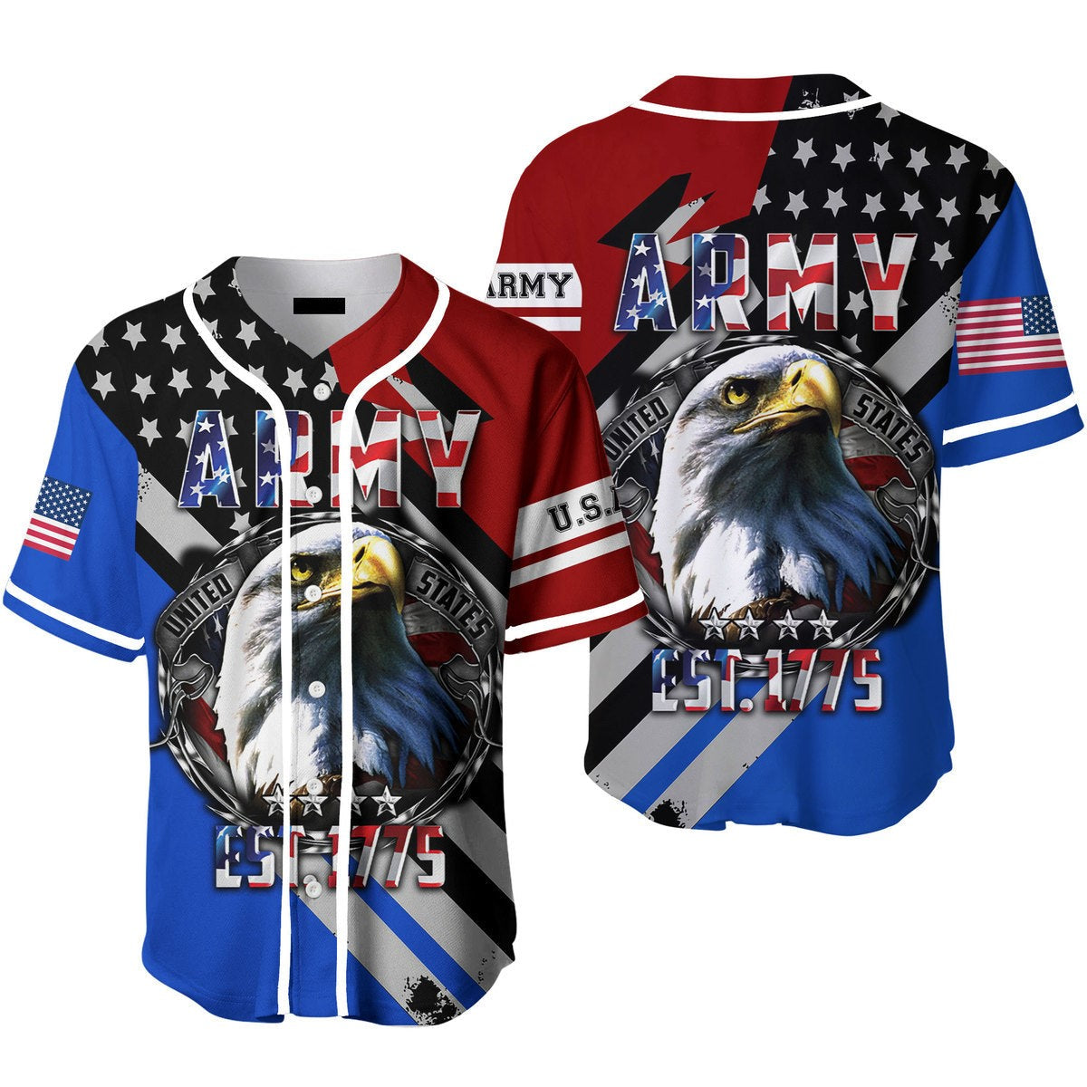 Veteran Baseball Jersey American Flag Est 1775 Veteran Army Jersey Shirt Colorful Unisex Adult New Release