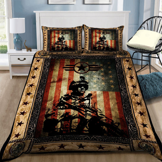 Veteran Bedding Set Us Army American Flag Soldier Vintage Duvet Covers Brown Unique Gift