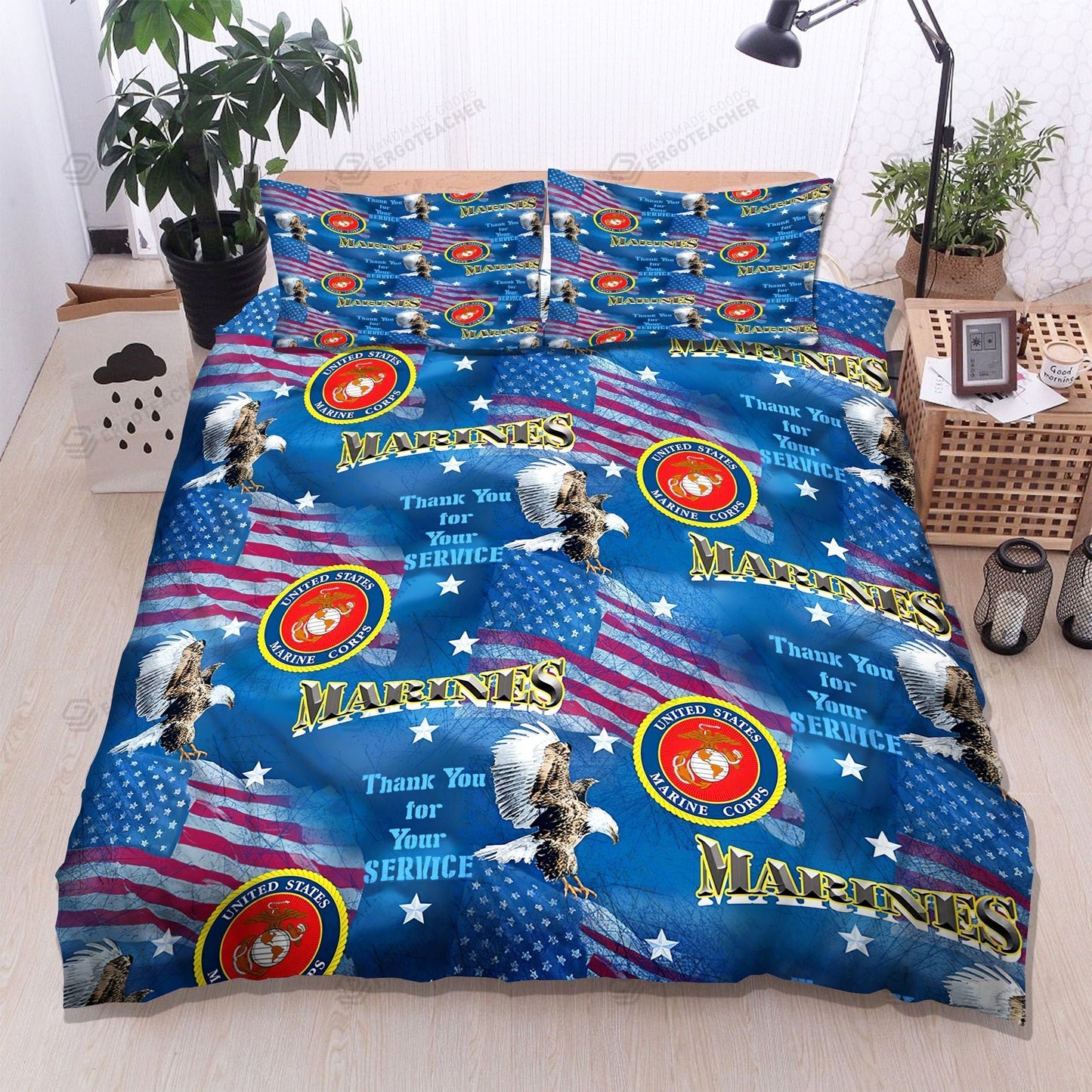 Veteran Bedding Set USMC Thank You For Your Service Duvet Covers Blue Unique Gift