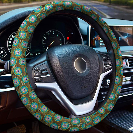 Veteran Steering Wheel Cover US Military Coast Guard Symbol Pattern Driving Wheel Cover Blue Green