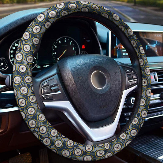 Veteran Steering Wheel Cover US Military Navy Symbol Pattern Driving Wheel Cover Blue