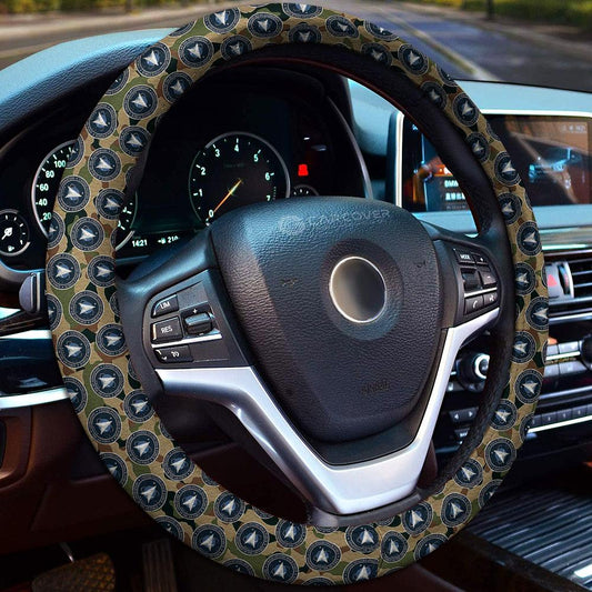 Veteran Steering Wheel Cover US Military Space Force Symbol Pattern Driving Wheel Cover Black Brown