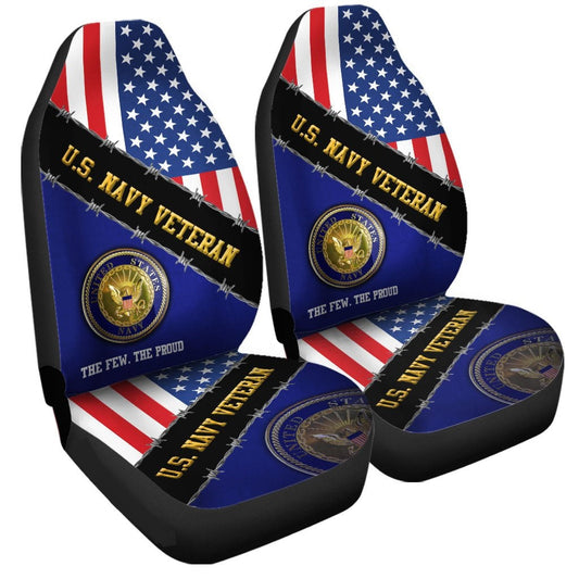 Veteran Car Seat Covers US Navy Veteran The Few The Proud Seat Covers Black Blue