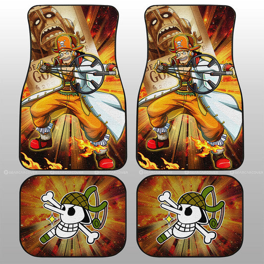 One Piece Car Mats One Piece Usopp And Wanted Poster Jolly Roger Symbol Car Floor Mats Yellow