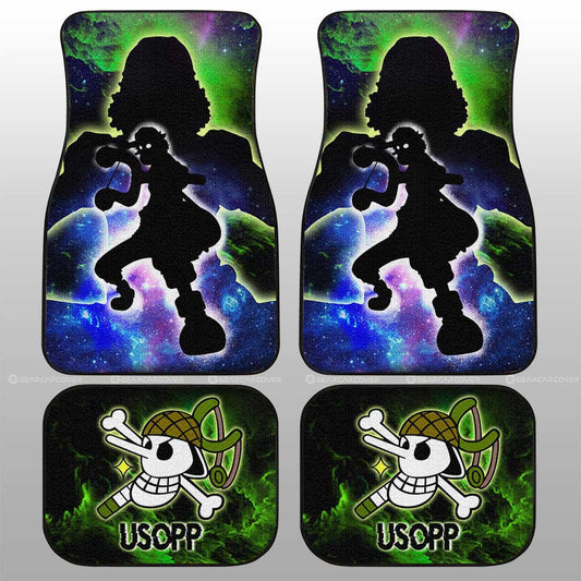 One Piece Car Mats One Piece Usopp Silhouette Jolly Roger Symbol Galaxy Car Floor Mats Blue Green