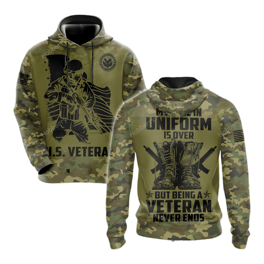 Veteran Hoodie Being Veteran Never Ends Camo Pattern Hoodie Green Unisex