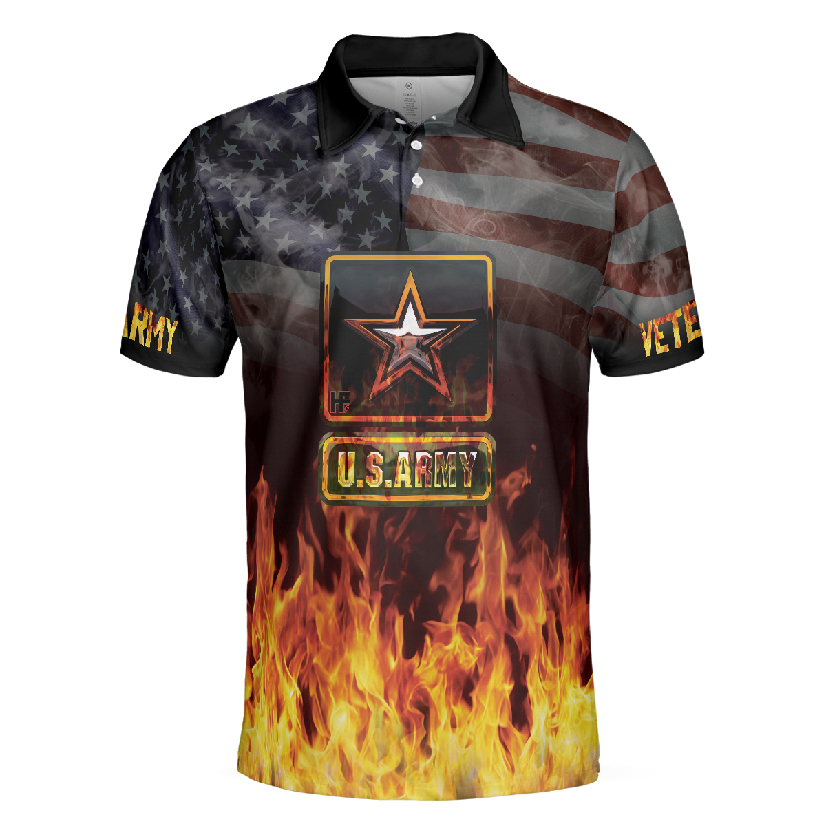 Veteran Polo Shirt Flaming US Army American Flag Boys Polo Shirts Black Orange