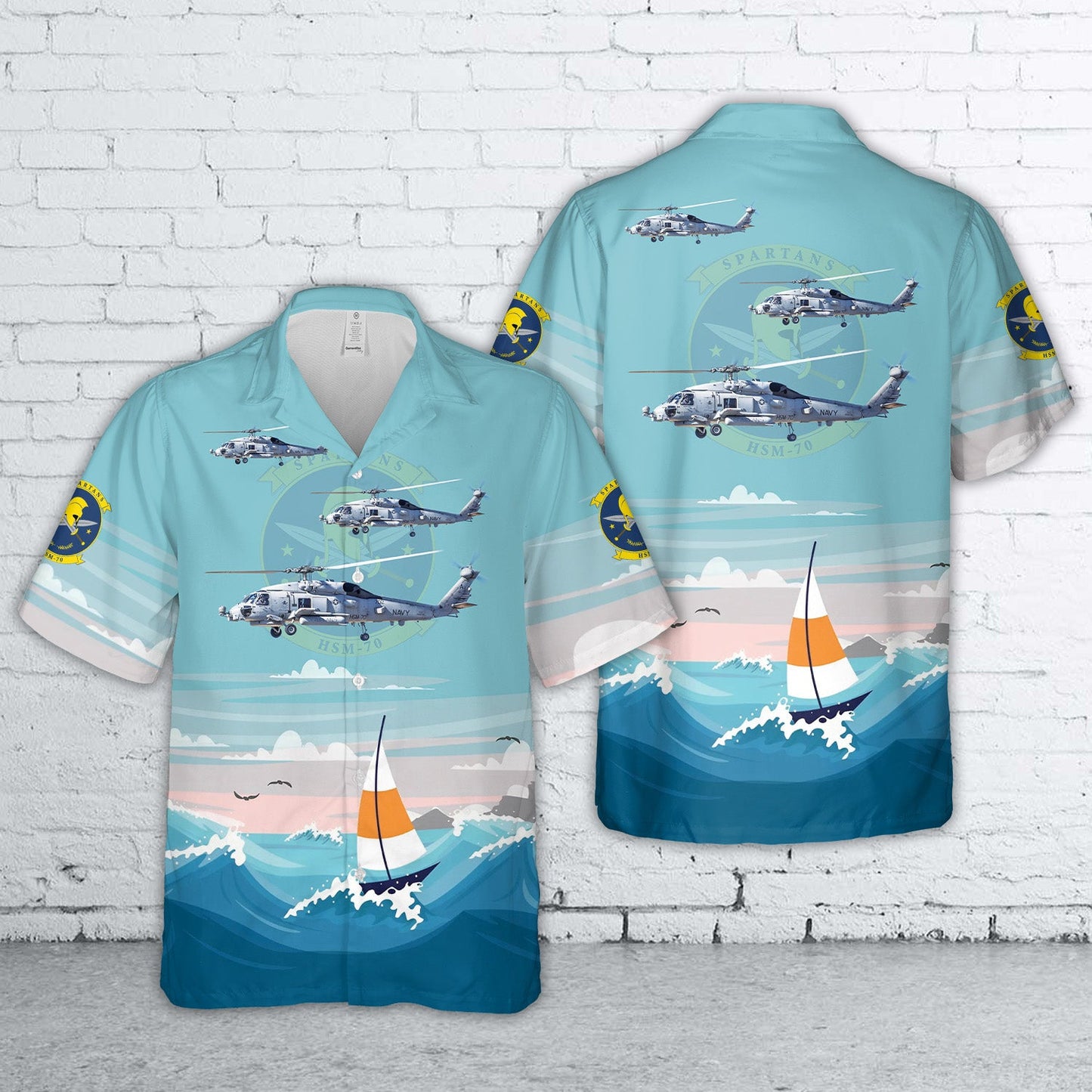 US Navy Sikorsky MH-60R Seahawk Helicopter Maritime Strike Squadron 70 (HSM-70) "Spartans" Hawaiian Shirt