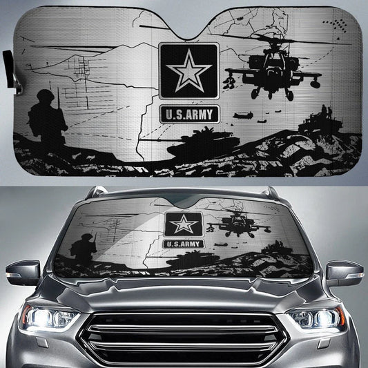 Veteran Car Sun Shade US Army Battle Scene Silhouette Winshield Sun Shade Black White