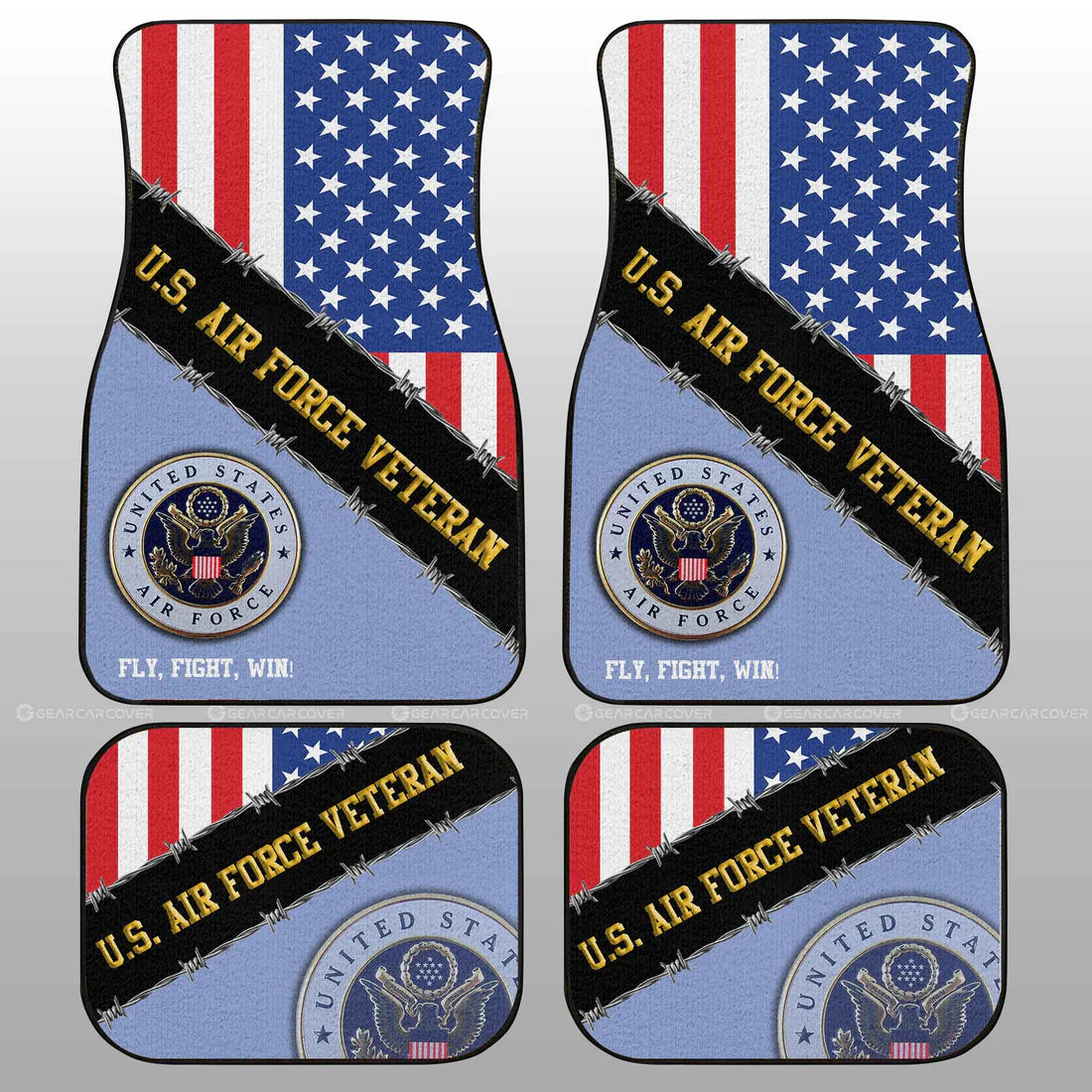 Veteran Car Mats US Air Force Veteran Fly Fight Win Car Floor Mats Blue