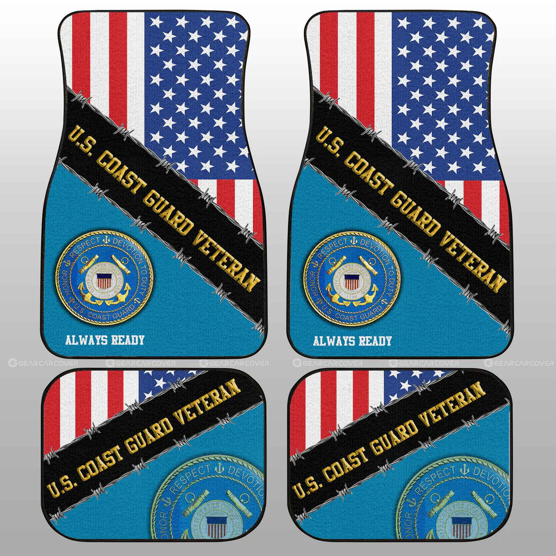 Veteran Car Mats US Coast Guard Veteran Always Ready Car Floor Mats Blue