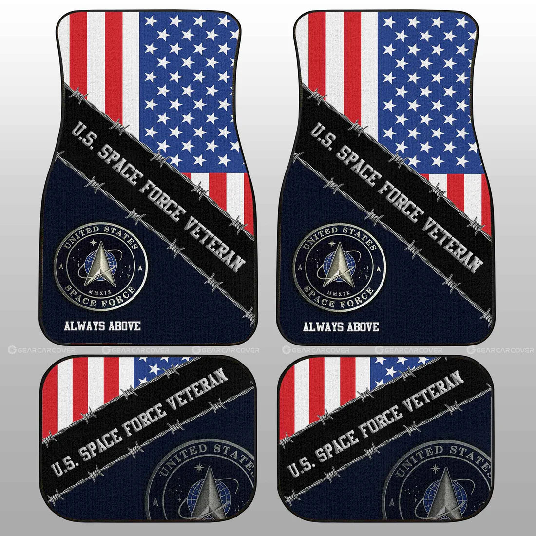 Veteran Car Mats US Space Force Veteran Always Above Car Floor Mats Black Blue