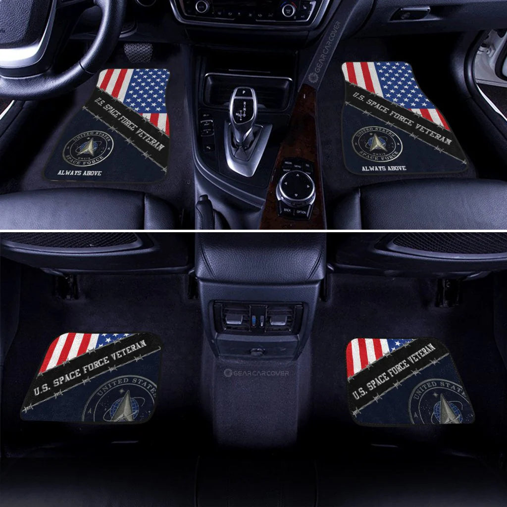 Veteran Car Mats US Space Force Veteran Always Above Car Floor Mats Black Blue