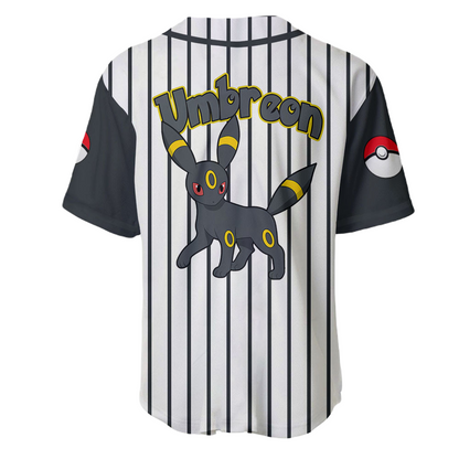 PKM Baseball Jersey PKM Umbreon Graphic Jersey Shirt Black White Unisex