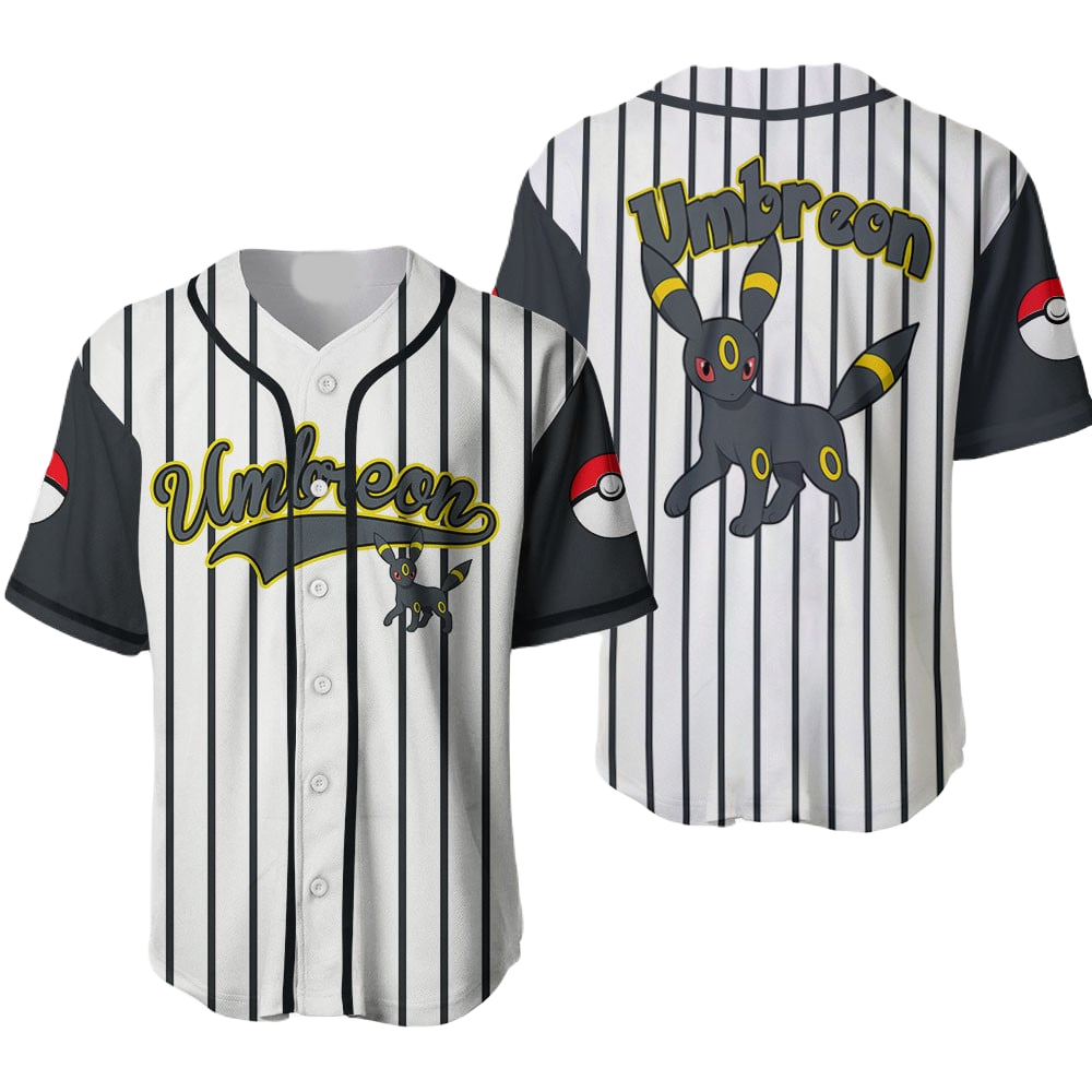 PKM Baseball Jersey PKM Umbreon Graphic Jersey Shirt Black White Unisex