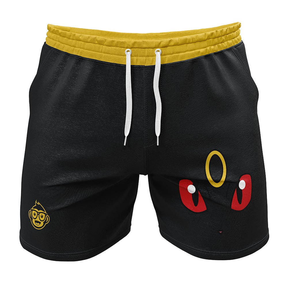 PKM Shorts Umbreon Face Graphic PKM Beach Shorts Black Yellow