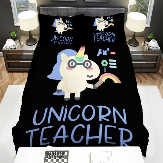 Teacher Bedding Set Cute Unicorn Teacher Science Pattern Duvet Covers Black Unique Gift