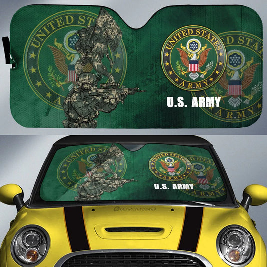 Veteran Car Sun Shade US Army Soldier And Symbol Winshield Sun Shade Green