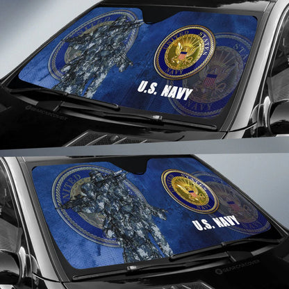 Veteran Car Sun Shade US Navy Soldier And Symbol Winshield Sun Shade Blue