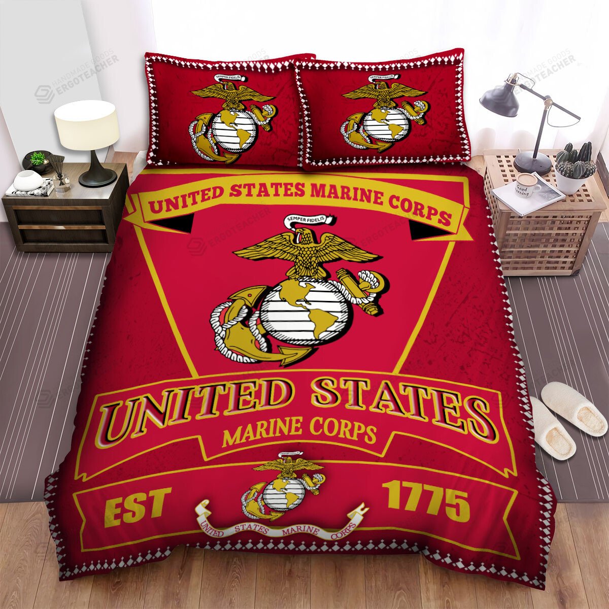 Veteran Bedding Set United States Marine Corps Est 1775 Duvet Covers Red Unique Gift