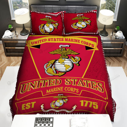 Veteran Bedding Set United States Marine Corps Est 1775 Duvet Covers Red Unique Gift