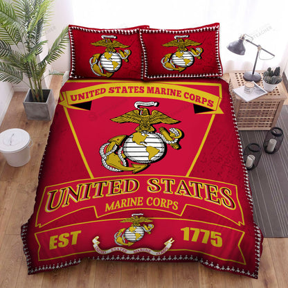 Veteran Bedding Set United States Marine Corps Est 1775 Duvet Covers Red Unique Gift