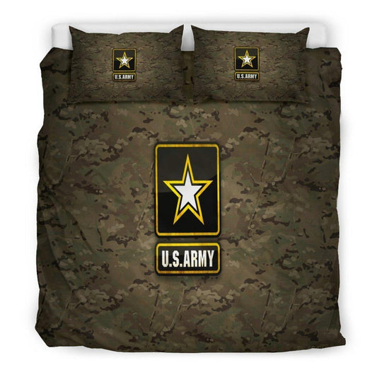 Veteran Bedding Set US Army Symbol Camoflage Pattern Duvet Covers Brown Unique Gift