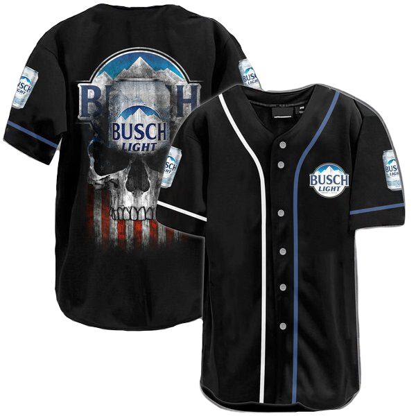 Busch Light Baseball Jersey US Flag Skull Graphic Jersey Shirt Black Unisex