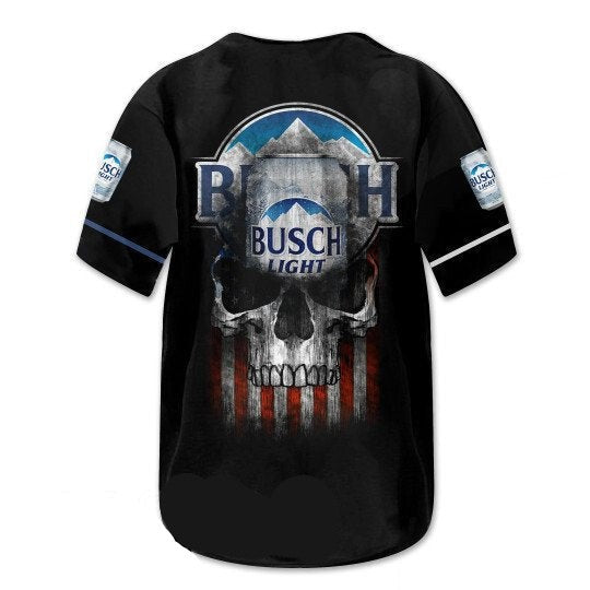 Busch Light Baseball Jersey US Flag Skull Graphic Jersey Shirt Black Unisex