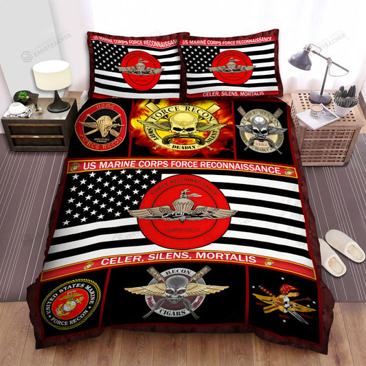 Veteran Bedding Set Us Marine Corps Force Reconnaissance Duvet Covers Red Unique Gift