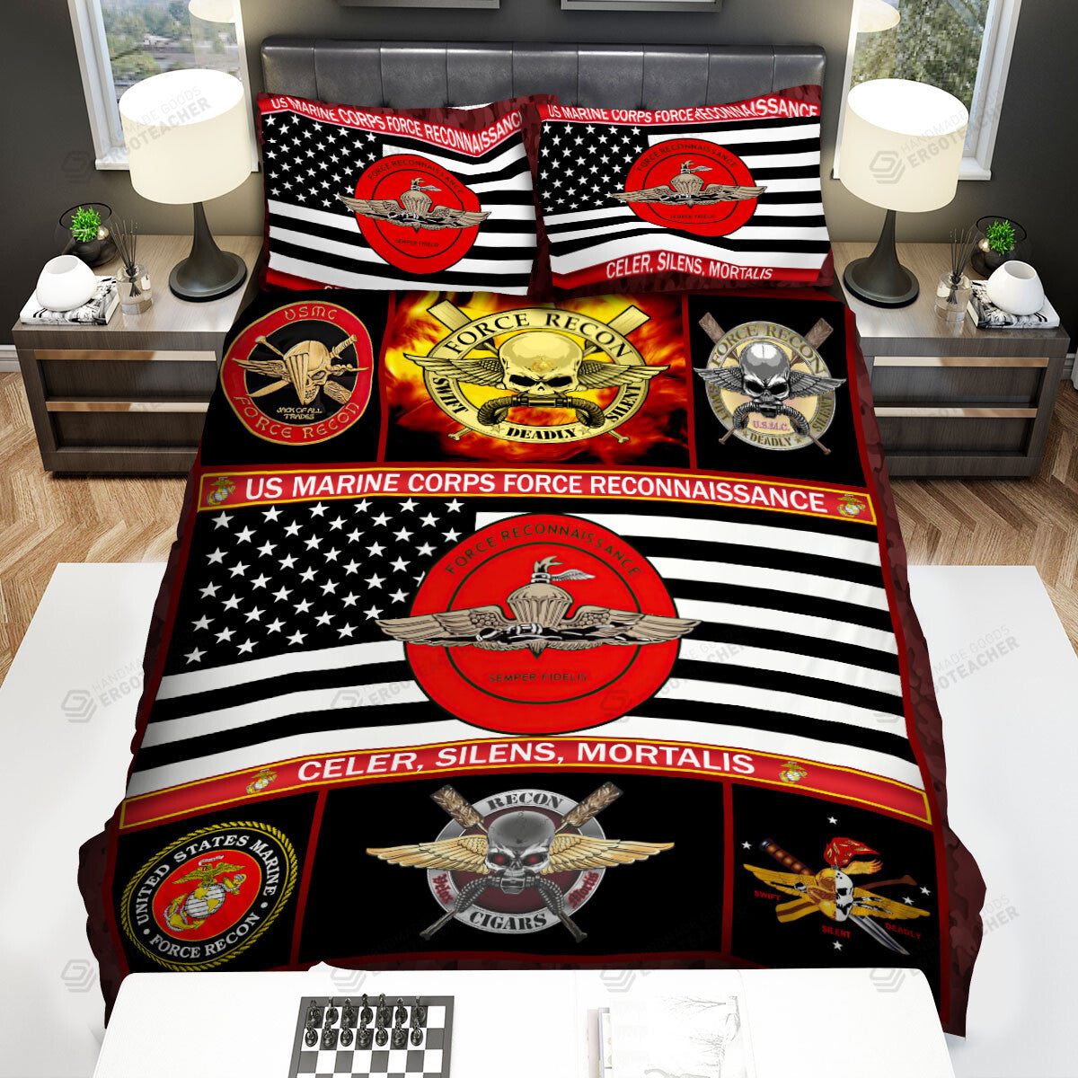 Veteran Bedding Set Us Marine Corps Force Reconnaissance Duvet Covers Red Unique Gift